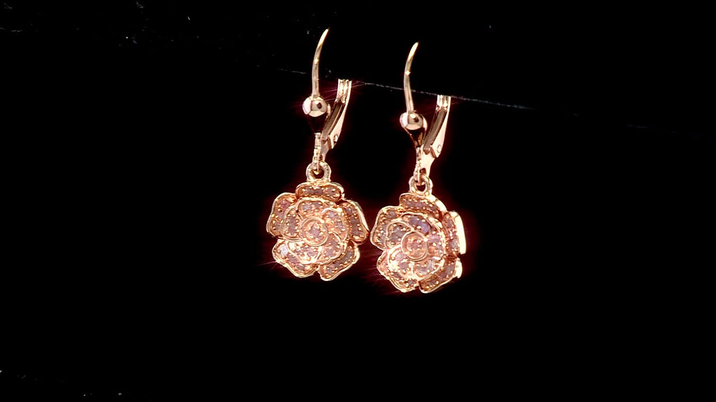 D'Joy Rought Cut Natural Pink Diamond 0.40 ctw Eternal Bloom Statement Earrings in 18K Vermeil Rose Gold Over Sterling Silver