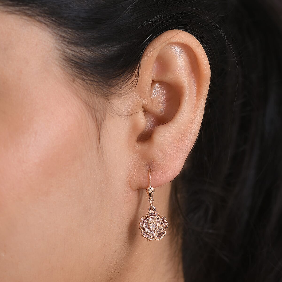 D'Joy Rought Cut Natural Pink Diamond 0.40 ctw Eternal Bloom Statement Earrings in 18K Vermeil Rose Gold Over Sterling Silver image number 2