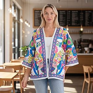 La Marey White with Multi Color Print Blend Kimono- One Size Fits Most