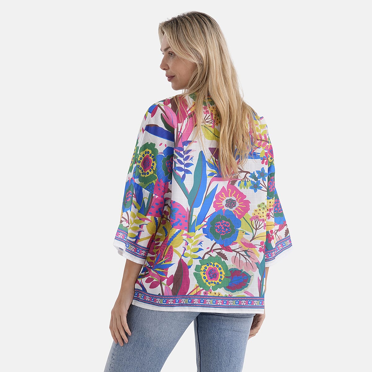 La Marey White with Multi Color Print Blend Kimono- One Size Fits Most image number 2