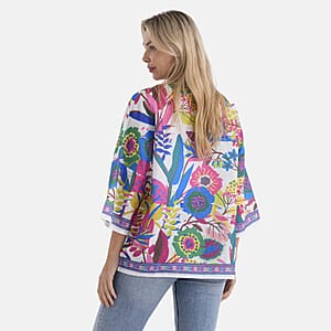 La Marey White with Multi Color Print Blend Kimono- One Size Fits Most