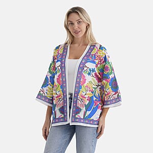 La Marey White with Multi Color Print Blend Kimono- One Size Fits Most