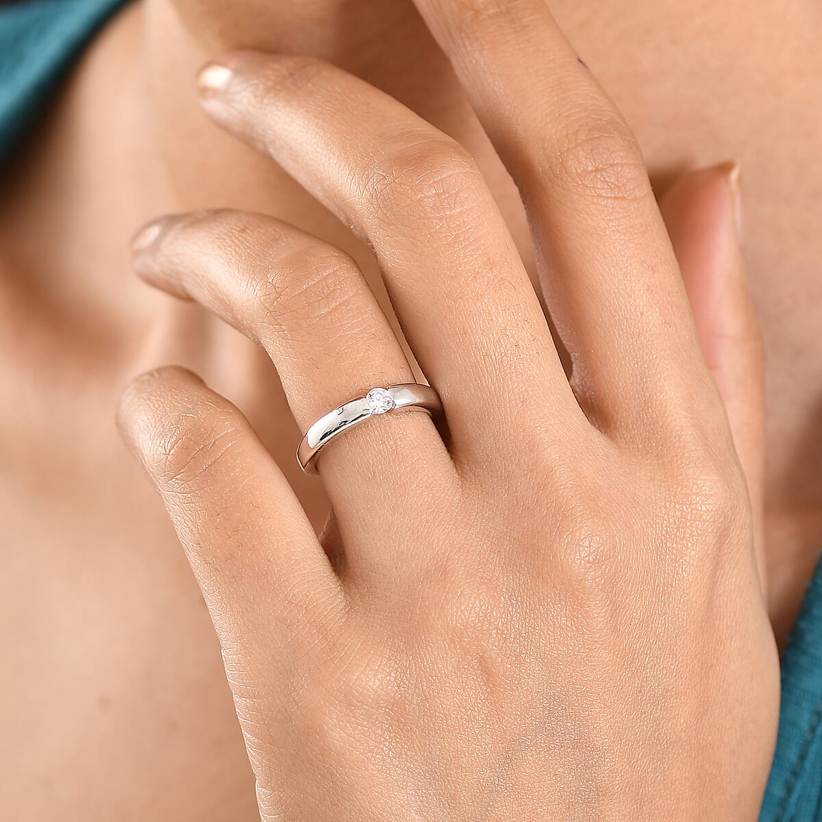 Luxuriant Lab Grown Diamond G-H, SI 0.15 ctw Ring in Rhodium Over Sterling Silver (Size 5.0) image number 1