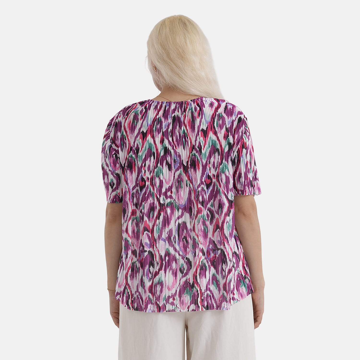 La Marey Pink Abstract Woven Pleated Printed Top - One Size Fits Most