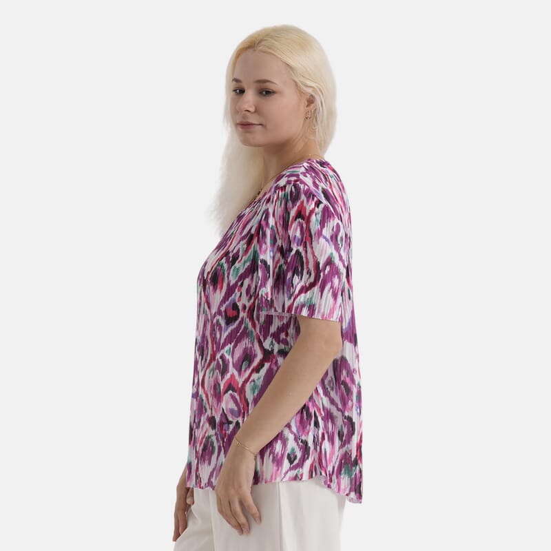 La Marey Pink Abstract Woven Pleated Printed Top - One Size Fits Most