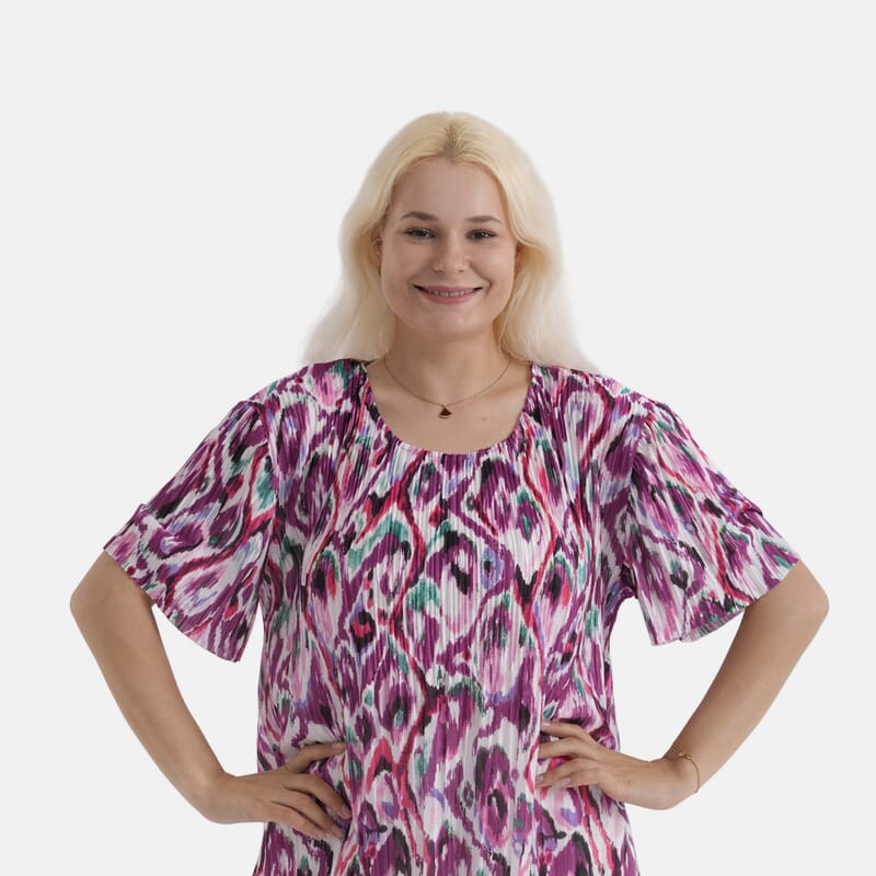 La Marey Pink Abstract Woven Pleated Printed Top - One Size Fits Most