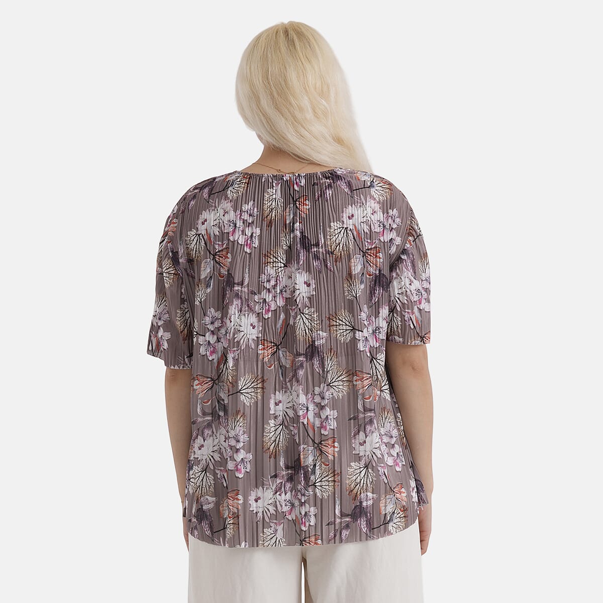 La Marey Brown Floral Woven Pleated Printed Top - One Size Fits Most image number 2