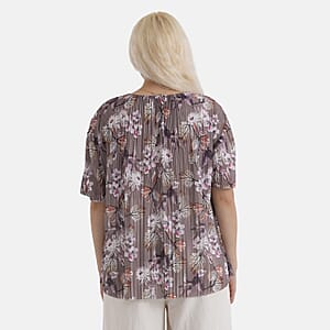 La Marey Brown Floral Woven Pleated Printed Top - One Size Fits Most