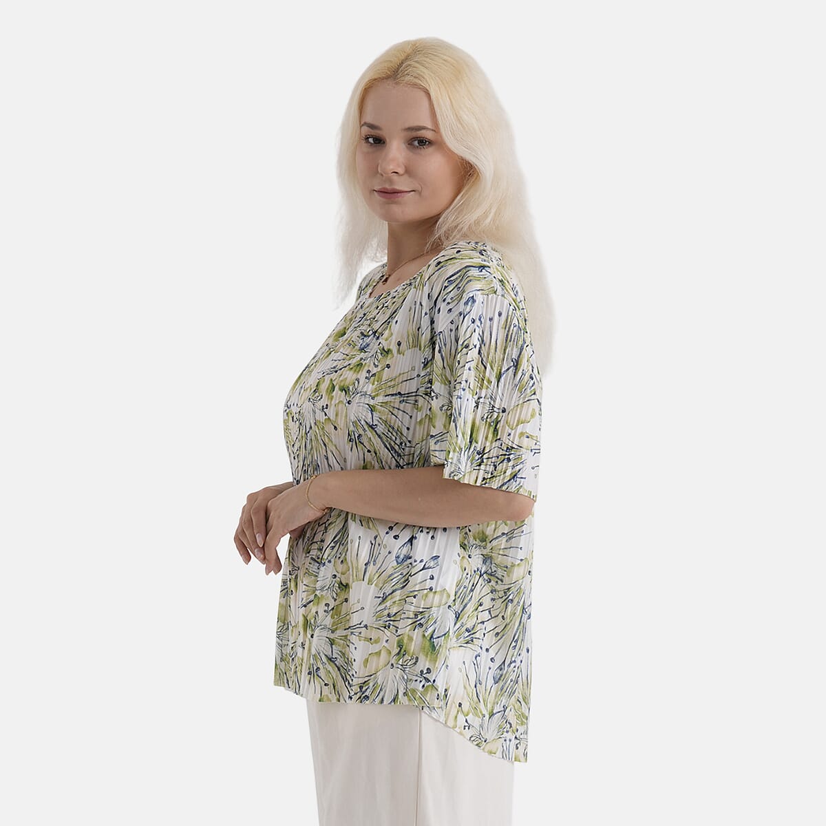 La Marey Green Abstract Woven Pleated Printed Top - One Size Fits Most image number 3