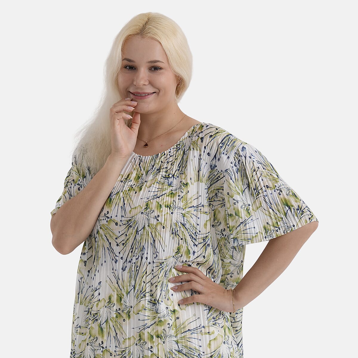 La Marey Green Abstract Woven Pleated Printed Top - One Size Fits Most image number 4