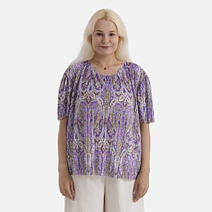 La Marey Purple Paisley Woven Pleated Printed Top - One Size Fits Most