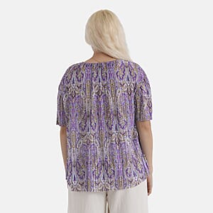 La Marey Purple Paisley Woven Pleated Printed Top - One Size Fits Most