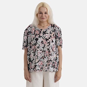 La Marey Black Multi Floral Woven Pleated Printed Top - One Size Fits Most