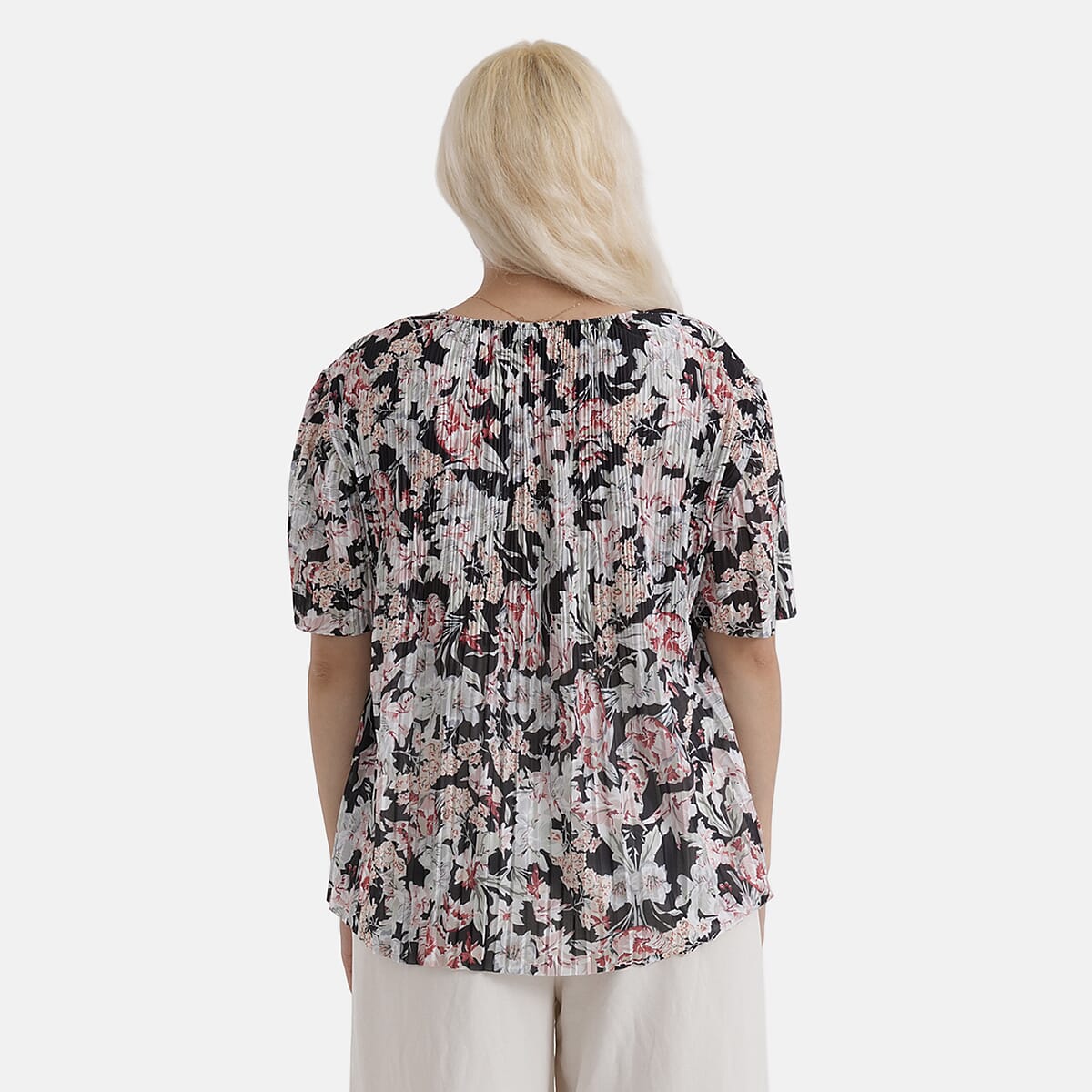 La Marey Black Multi Floral Woven Pleated Printed Top - One Size Fits Most image number 2