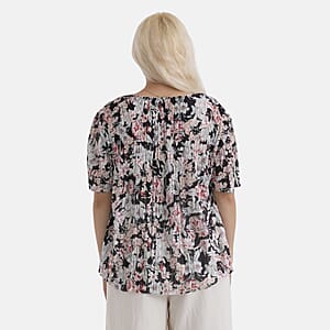 La Marey Black Multi Floral Woven Pleated Printed Top - One Size Fits Most