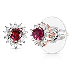 Premium Malawi Magenta Garnet and Luxuriant Lab Grown Diamond G-H SI 0.90 ctw Crown Affair Earrings in 18K Vermeil Rose Gold Over Sterling Silver