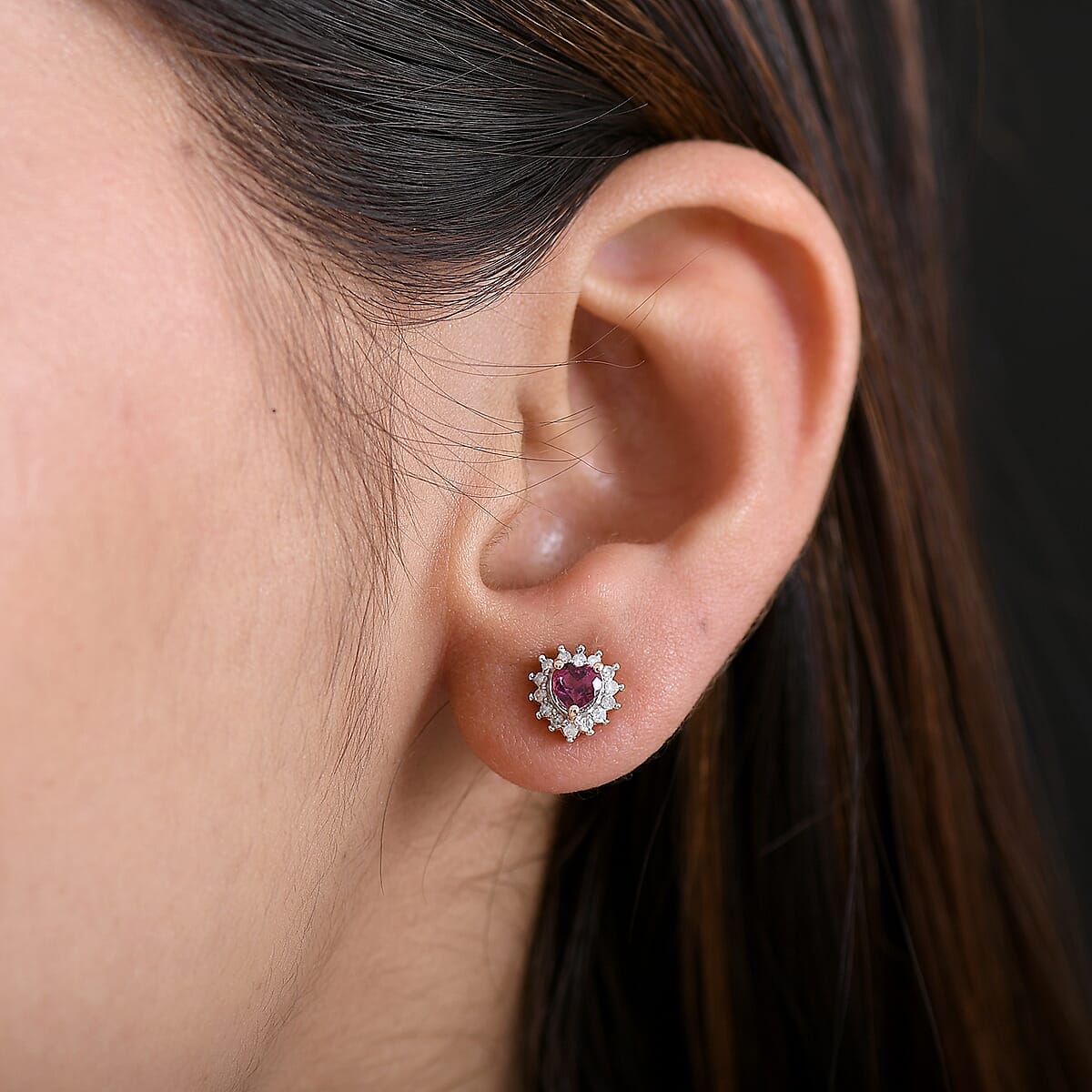 Premium Malawi Magenta Garnet and Luxuriant Lab Grown Diamond G-H SI 0.90 ctw Crown Affair Earrings in 18K Vermeil Rose Gold Over Sterling Silver image number 2