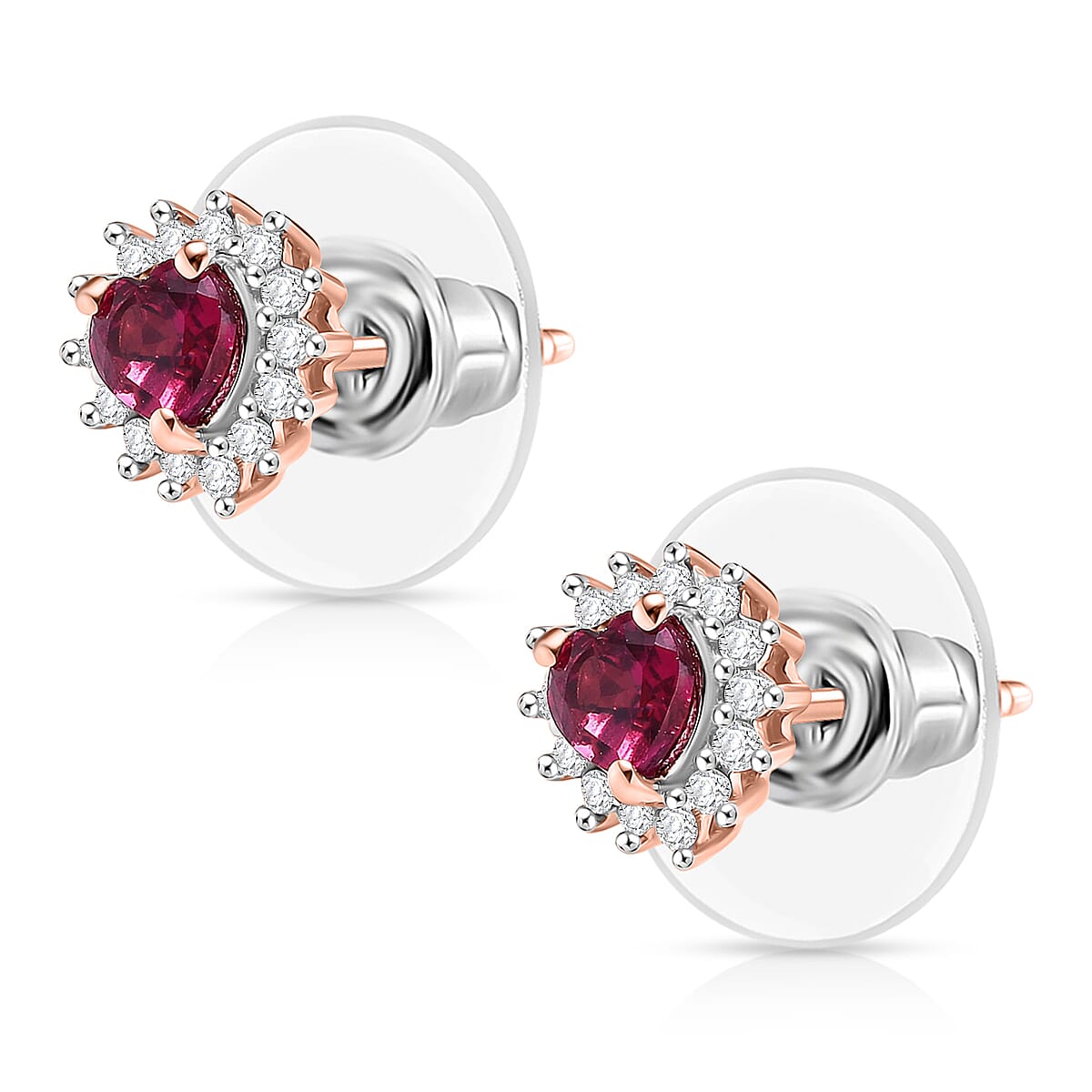 Premium Malawi Magenta Garnet and Luxuriant Lab Grown Diamond G-H SI 0.90 ctw Crown Affair Earrings in 18K Vermeil Rose Gold Over Sterling Silver image number 3