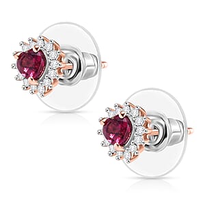 Premium Malawi Magenta Garnet and Luxuriant Lab Grown Diamond G-H SI 0.90 ctw Crown Affair Earrings in 18K Vermeil Rose Gold Over Sterling Silver