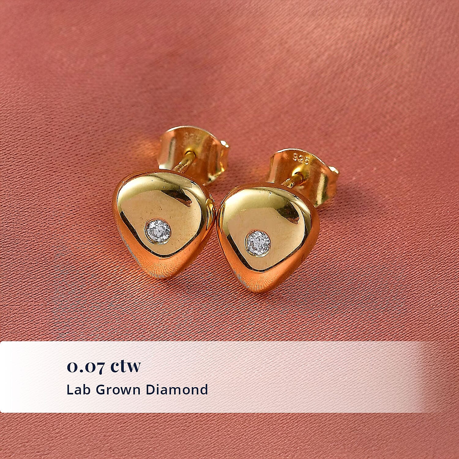 D'Joy Lab Grown Diamond 0.07 ctw Stud Earrings in 18K Vermeil YG Over Sterling Silver (Del. In 10-12 Days)