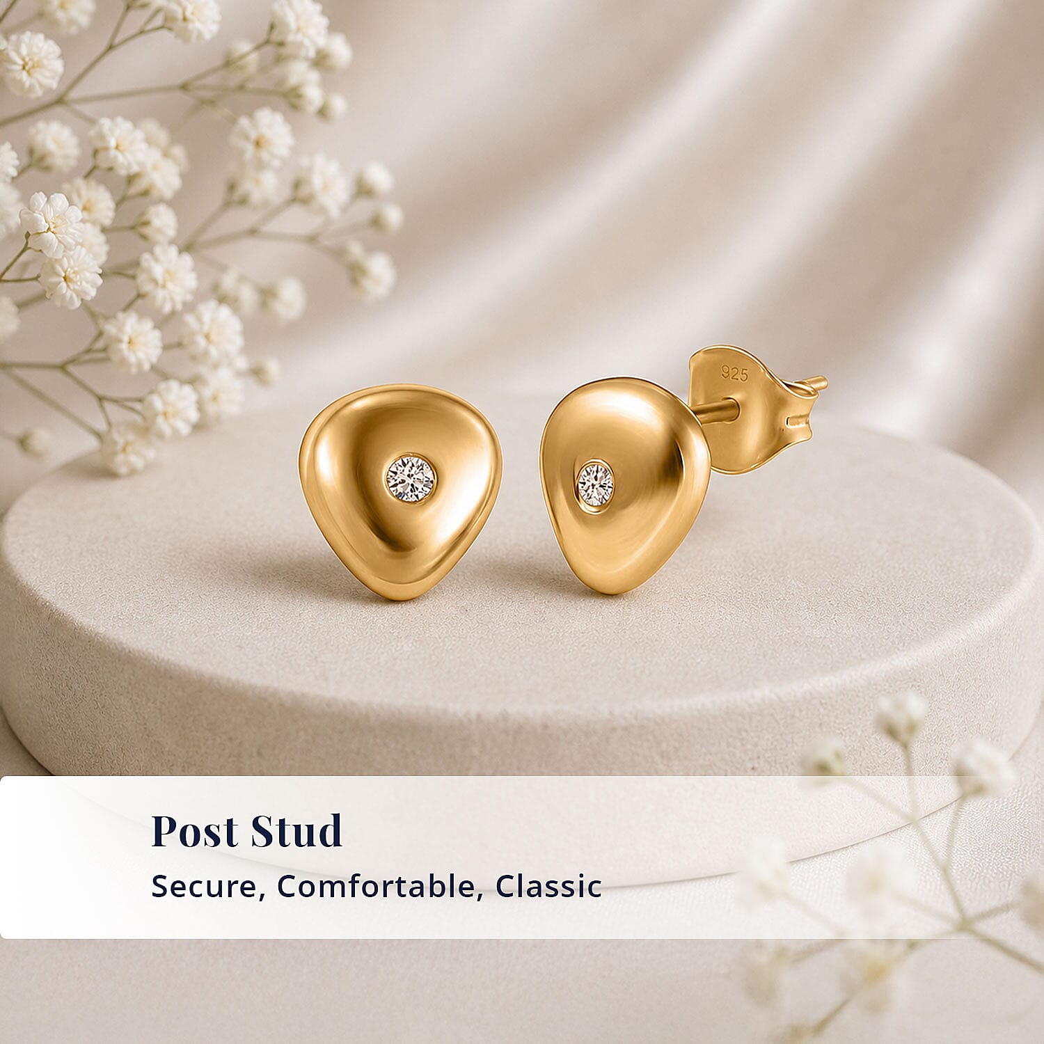 D'Joy Lab Grown Diamond 0.07 ctw Stud Earrings in 18K Vermeil YG Over Sterling Silver (Del. In 10-12 Days)