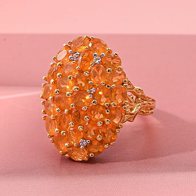 D'Joy Jalisco Fire Opal and White Zircon 3.35 ctw Forest Radiance Ring in 18K Vermeil Yellow Gold Over Sterling Silver (Size 10.0)