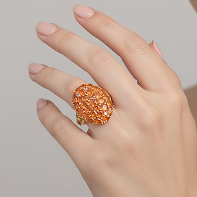 D'Joy Jalisco Fire Opal and White Zircon 3.35 ctw Forest Radiance Ring in 18K Vermeil Yellow Gold Over Sterling Silver (Size 5.0)