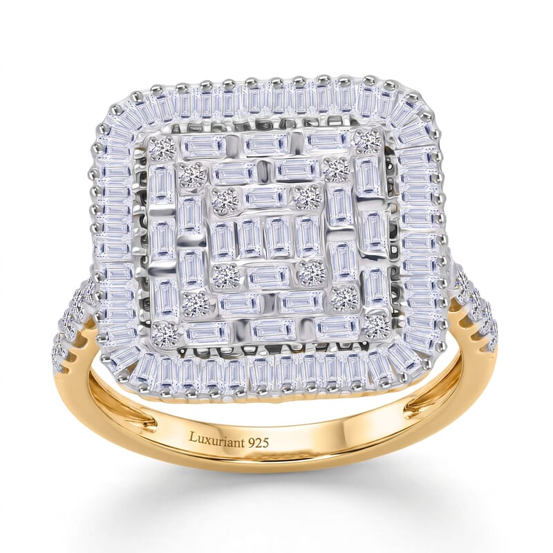 Luxuriant Lab Grown Diamond G-H SI 1.50 ctw Geometric Lattice Ring in 18K Vermeil Yellow Gold Over Sterling Silver (Size 10.0)
