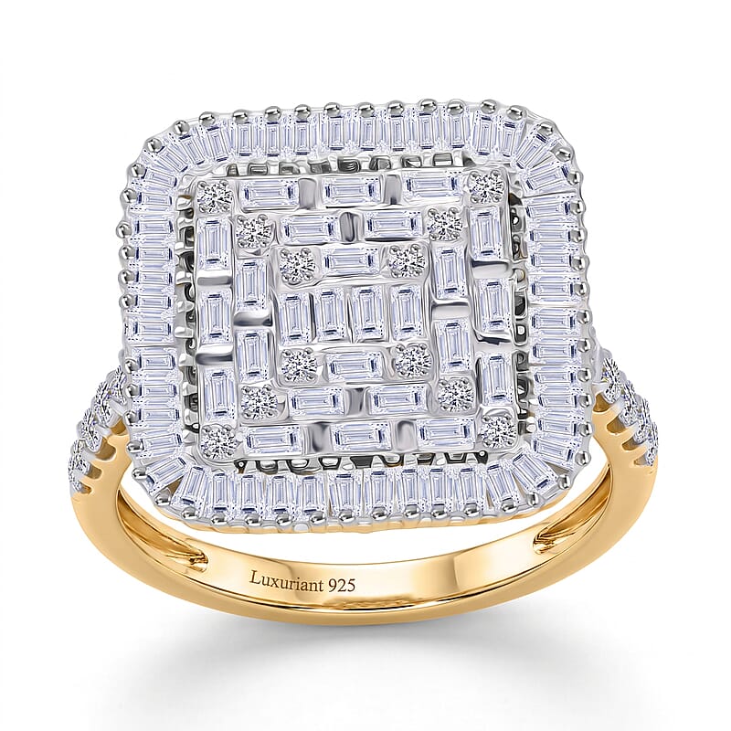 Luxuriant Lab Grown Diamond G-H SI 1.50 ctw Geometric Lattice Ring in 18K Vermeil Yellow Gold Over Sterling Silver (Size 10.0)