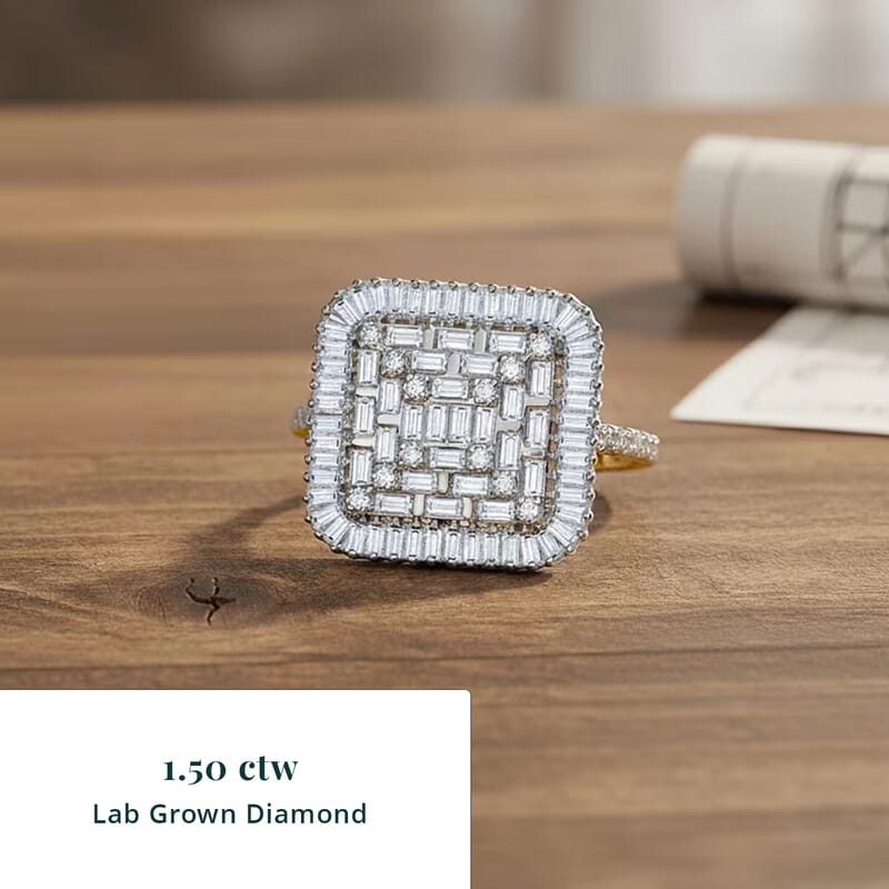 Luxuriant Lab Grown Diamond G-H SI 1.50 ctw Geometric Lattice Ring in 18K Vermeil Yellow Gold Over Sterling Silver (Size 10.0)