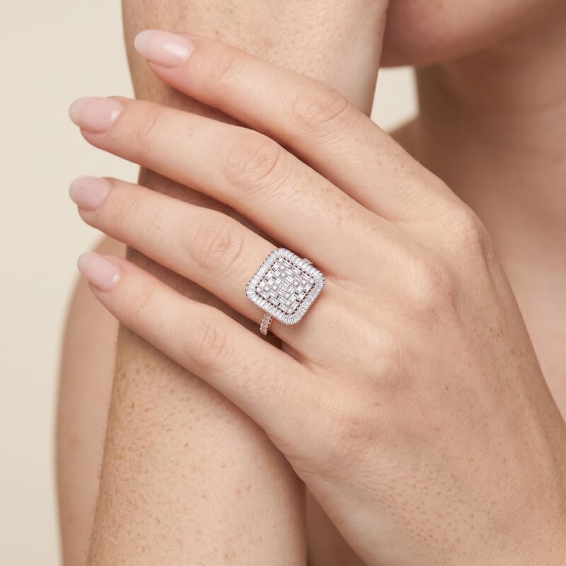 Luxuriant Lab Grown Diamond G-H SI 1.50 ctw Geometric Lattice Ring in 18K Vermeil Yellow Gold Over Sterling Silver (Size 10.0)