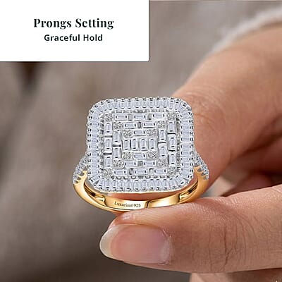 Luxuriant Lab Grown Diamond G-H SI 1.50 ctw Geometric Lattice Ring in 18K Vermeil Yellow Gold Over Sterling Silver (Size 10.0)