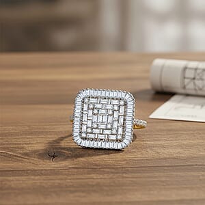 Luxuriant Lab Grown Diamond G-H SI 1.50 ctw Geometric Lattice Ring in 18K Vermeil Yellow Gold Over Sterling Silver (Size 6.0)