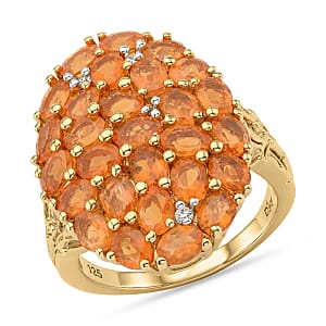 D'Joy Jalisco Fire Opal and White Zircon 3.35 ctw Forest Radiance Ring in 18K Vermeil Yellow Gold Over Sterling Silver (Size 7.0)