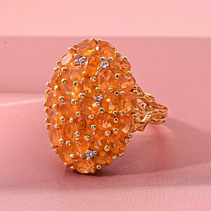 D'Joy Jalisco Fire Opal and White Zircon 3.35 ctw Forest Radiance Ring in 18K Vermeil Yellow Gold Over Sterling Silver (Size 7.0)
