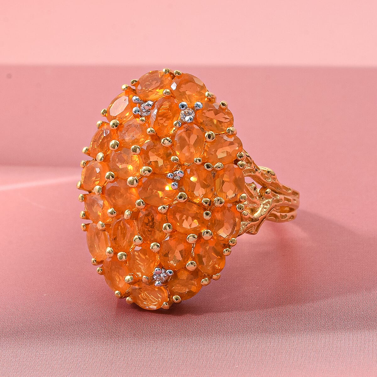 D'Joy Jalisco Fire Opal and White Zircon 3.35 ctw Ring in 18K Vermeil Yellow Gold Over Sterling Silver (Size 8.0) image number 1