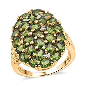 D'Joy Chrome Diopside and White Zircon 5.35 ctw Forest Radiance Ring in 18K Vermeil Yellow Gold Over Sterling Silver (Size 10.0)