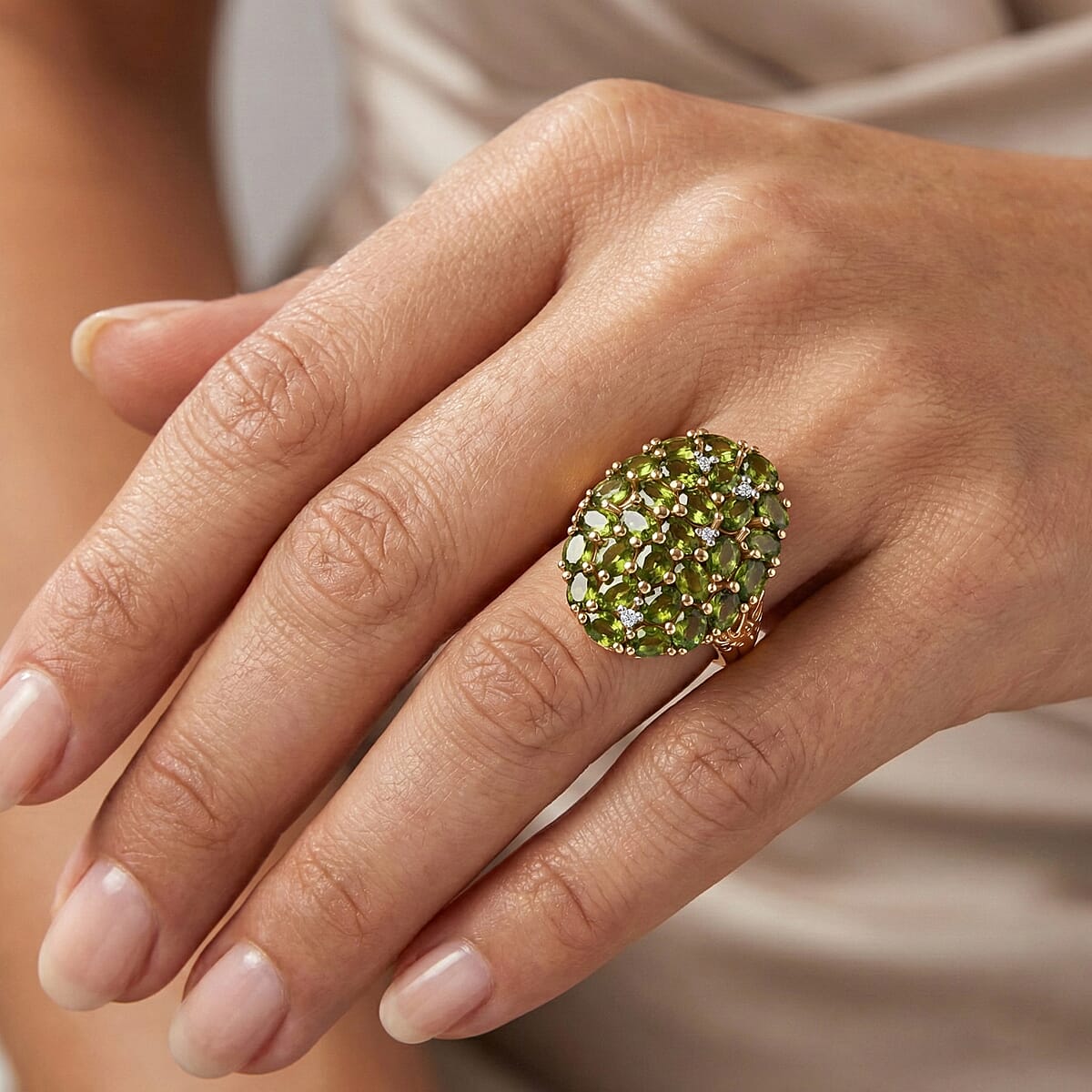 D'Joy Chrome Diopside and White Zircon 5.35 ctw Forest Radiance Ring in 18K Vermeil Yellow Gold Over Sterling Silver (Size 10.0) image number 2