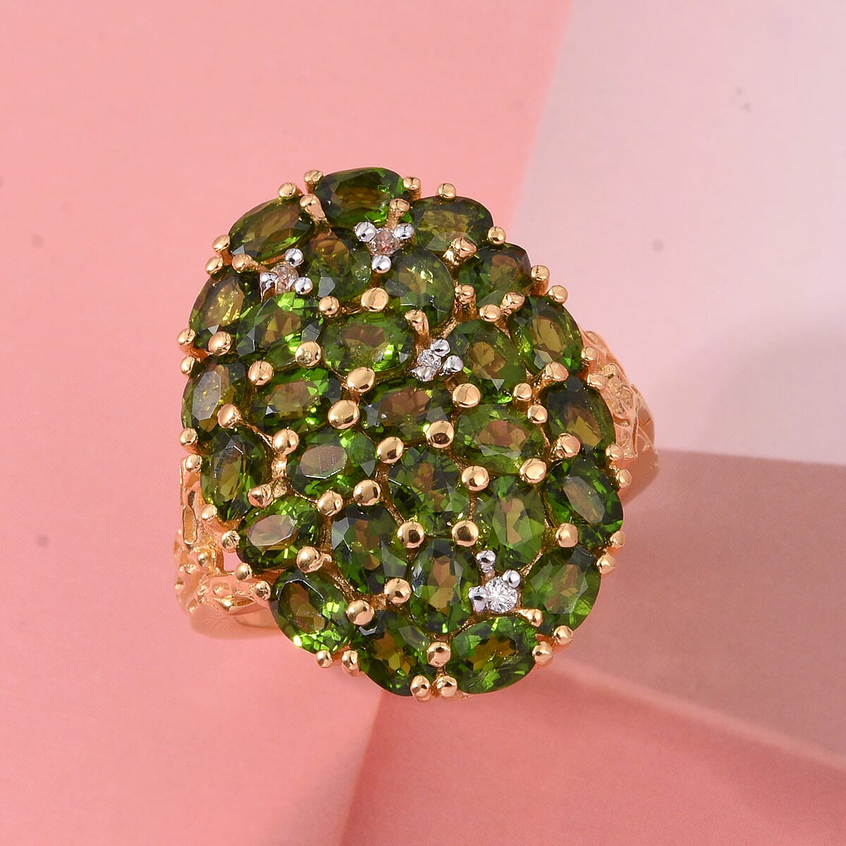 D'Joy Chrome Diopside and White Zircon 5.35 ctw Forest Radiance Ring in 18K Vermeil Yellow Gold Over Sterling Silver (Size 5.0) image number 1