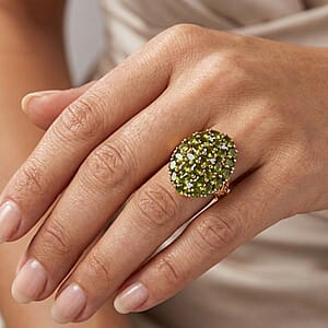 D'Joy Chrome Diopside and White Zircon 5.35 ctw Forest Radiance Ring in 18K Vermeil Yellow Gold Over Sterling Silver (Size 5.0)