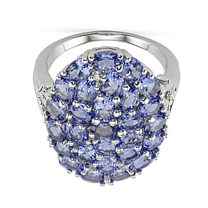 D'Joy Tanzanite and White Zircon 4.50 ctw Forest Radiance Ring in Rhodium Over Sterling Silver (Size 10.0)