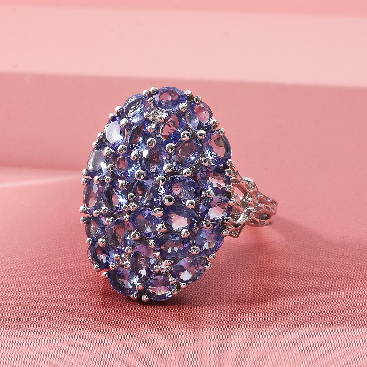 D'Joy Tanzanite and White Zircon 4.50 ctw Forest Radiance Ring in Rhodium Over Sterling Silver (Size 10.0) image number 1