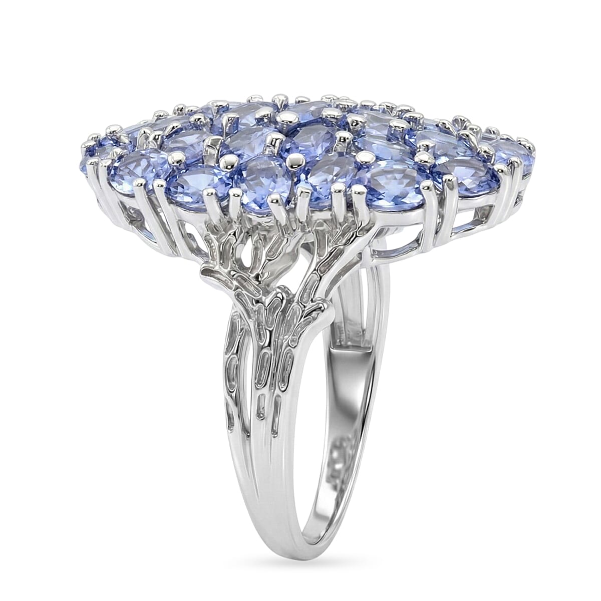 D'Joy Tanzanite and White Zircon 4.50 ctw Forest Radiance Ring in Rhodium Over Sterling Silver (Size 10.0) image number 3