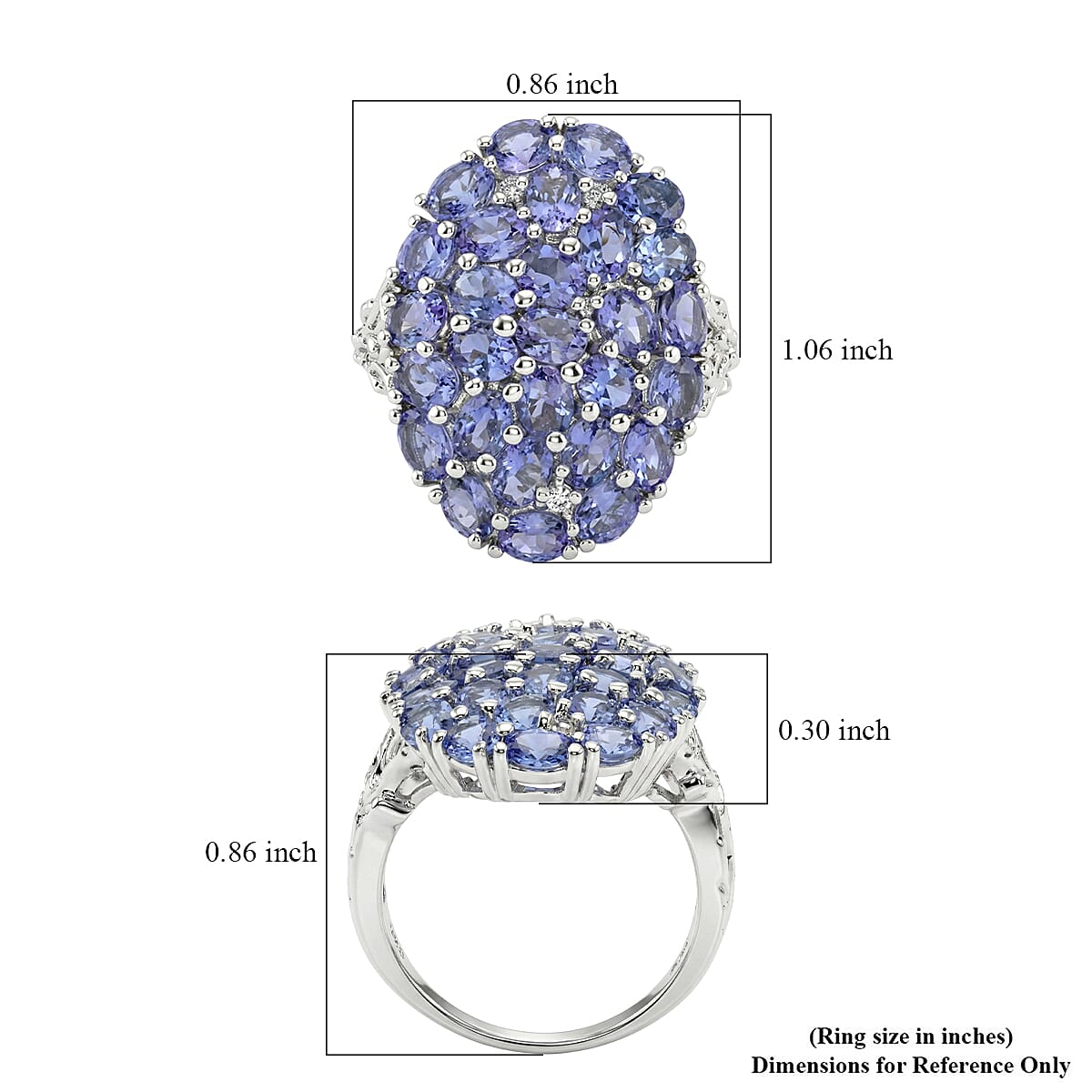 D'Joy Tanzanite and White Zircon 4.50 ctw Forest Radiance Ring in Rhodium Over Sterling Silver (Size 10.0) image number 5