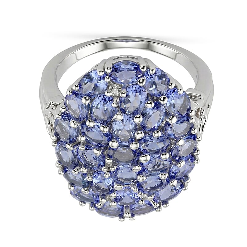 D'Joy Tanzanite and White Zircon 4.50 ctw Forest Radiance Ring in Rhodium Over Sterling Silver (Size 5.0)