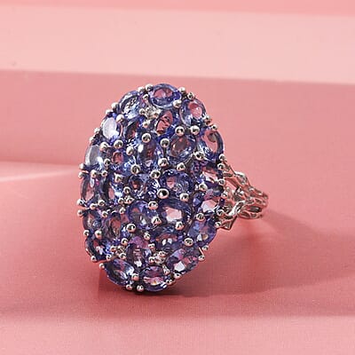 D'Joy Tanzanite and White Zircon 4.50 ctw Forest Radiance Ring in Rhodium Over Sterling Silver (Size 5.0)
