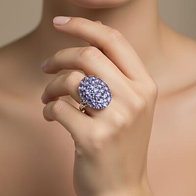 D'Joy Tanzanite and White Zircon 4.50 ctw Forest Radiance Ring in Rhodium Over Sterling Silver (Size 5.0)
