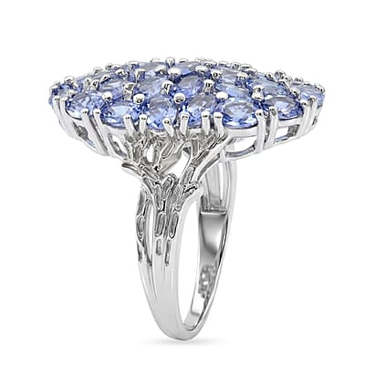 D'Joy Tanzanite and White Zircon 4.50 ctw Forest Radiance Ring in Rhodium Over Sterling Silver (Size 5.0)