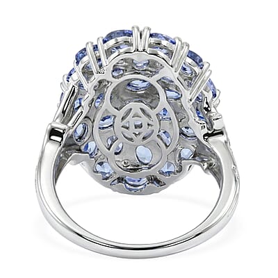 D'Joy Tanzanite and White Zircon 4.50 ctw Forest Radiance Ring in Rhodium Over Sterling Silver (Size 5.0)