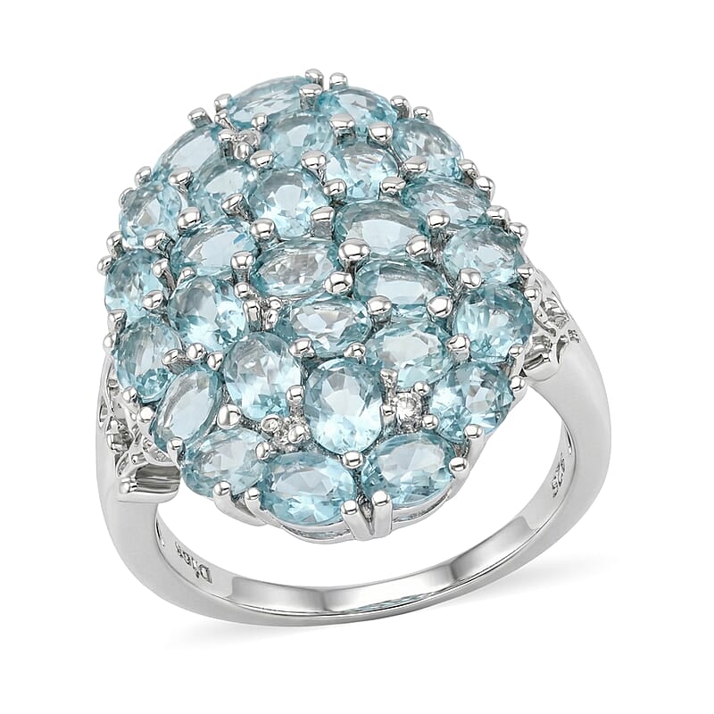 D'Joy Betroka Blue Apatite and White Zircon 5.00 ctw Forest Radiance Ring in Rhodium Over Sterling Silver (Size 5.0)